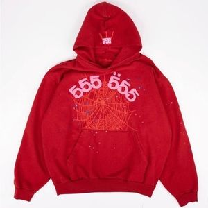Sp5der worldwide red angel number 555 hoodie red